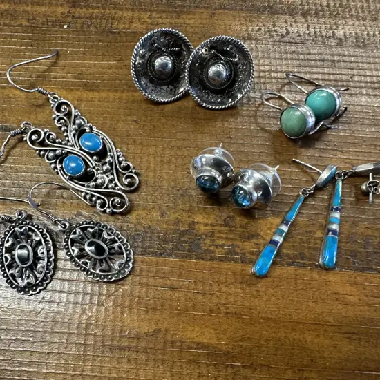 Selection Of Earrings Including Stamped Silver