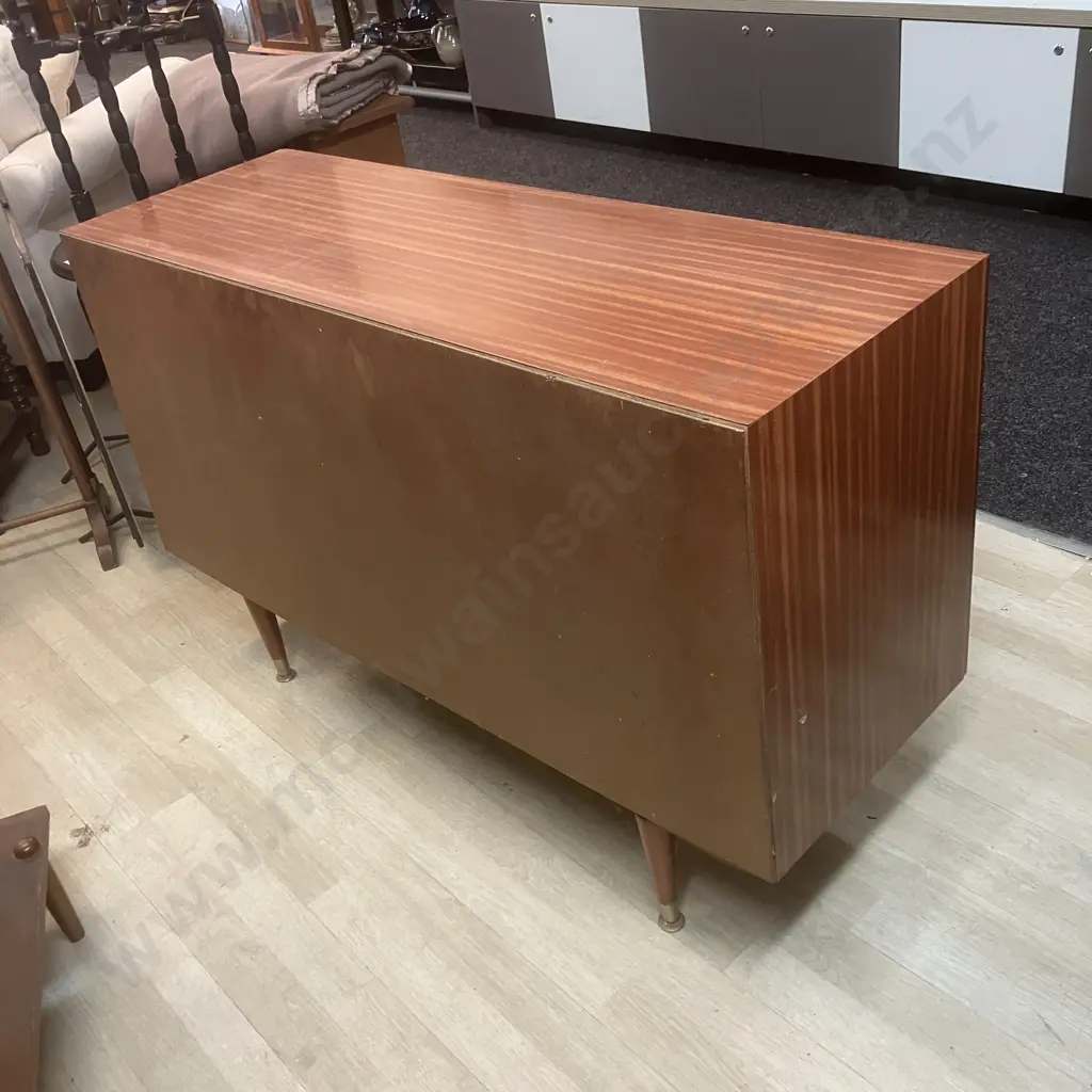 Retro Wood Effect Double Glass Sliding Door China Cabinet, Glass Shelf, Mirror Backed. H75 W119 D40cm Image 1++