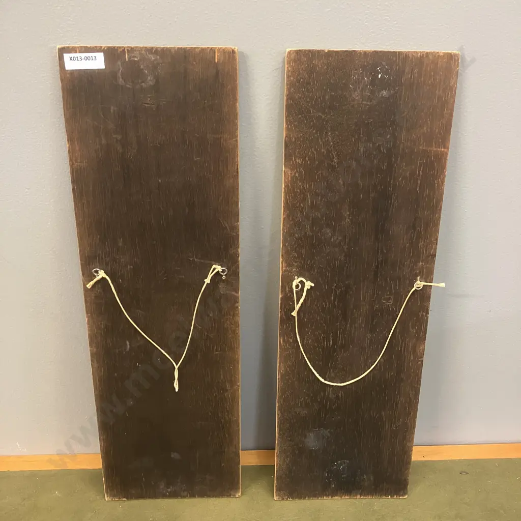 Pair of Vintage African Zulu Tribe Pyro Etched Art - Zulu Warrior & Woman Carrying Baby On Her Back. 46 x 14.5cm Image 1++