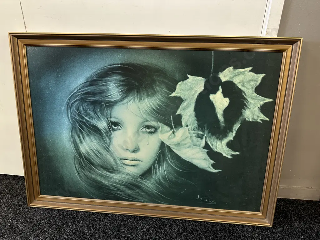Vintage Gilt Framed Print 'Weeping Woman' By Joy Laros 68x98cm. Image 1++