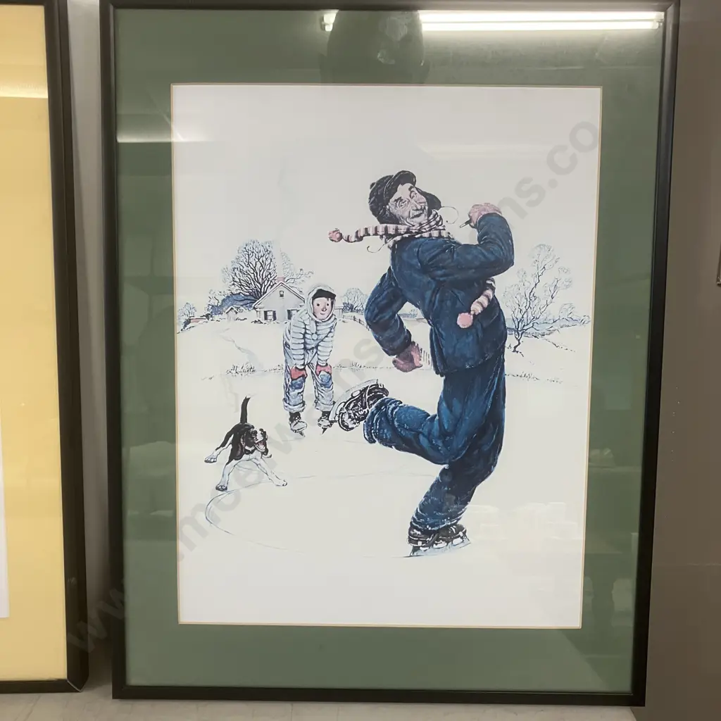 Norman Rockwell 'Grandpa & Me' Framed Art Prints - Picking Daisies, Fishing, Ice Skating. 47 x 36.5cm Image 1++