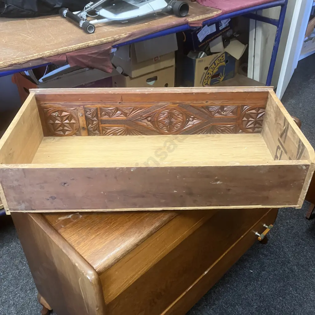 Antique Four Drawer Dresser With Mirror - Hand Carved Supports & Inside Drawer Front Image 1++