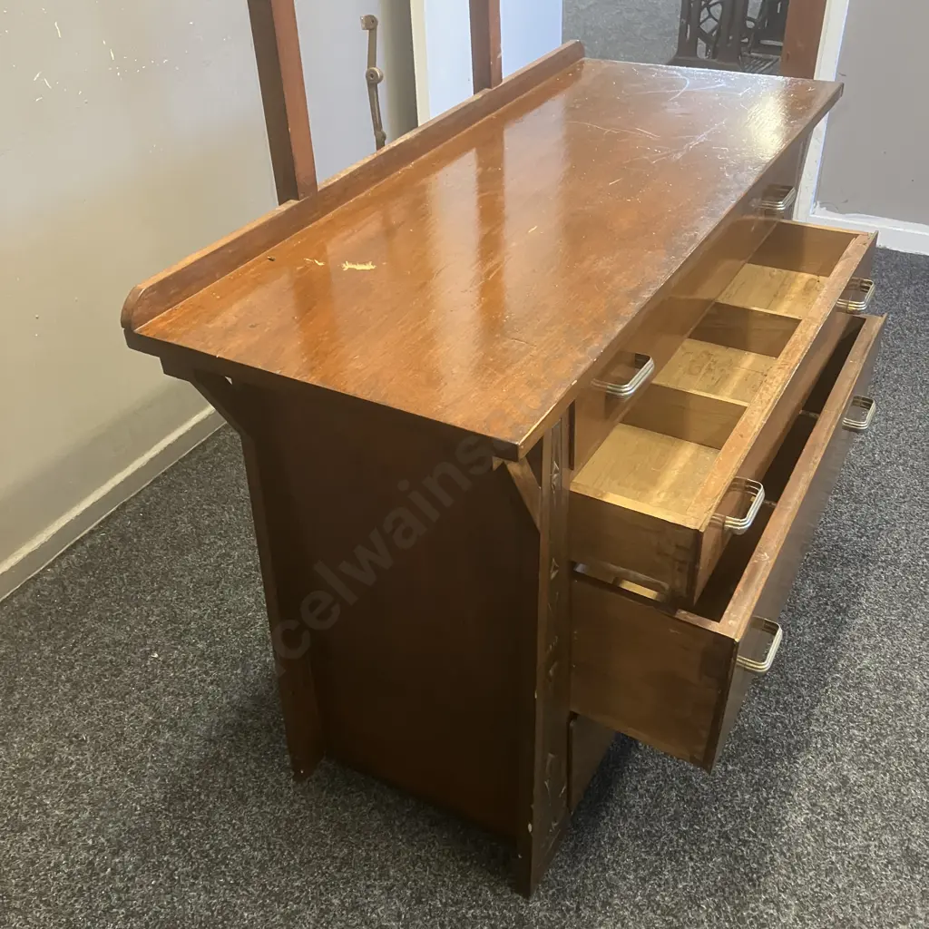 Antique Four Drawer Dresser With Mirror - Hand Carved Supports & Inside Drawer Front Image 1++