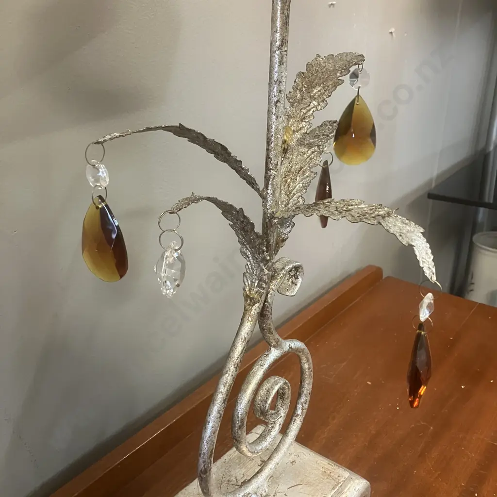 Heavy Metal Table Lamp With Glass Drops & White Fabric Shade. H67cm Image 1++