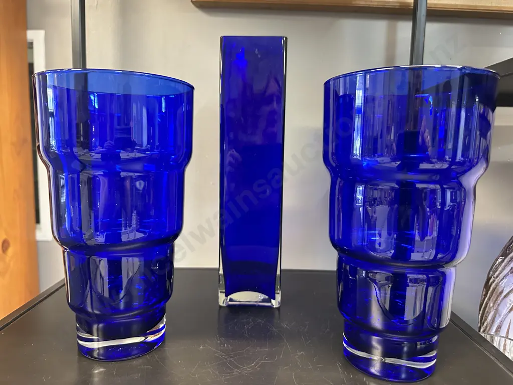 Vintage Blue Glass Vases Image 1++