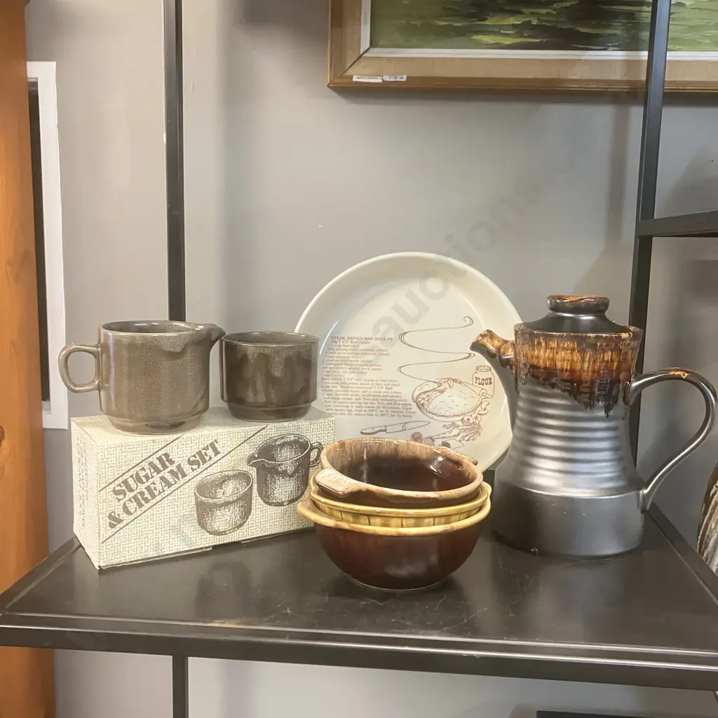 Crown Lynn Items - 'Time Out' Teapot 1258, Recipe Collection 5627, Sugar Bowl & Cream Jug In Original Box Etc Image 1++