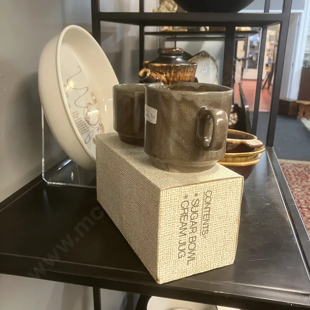 Crown Lynn Items - 'Time Out' Teapot 1258, Recipe Collection 5627, Sugar Bowl & Cream Jug In Original Box Etc Image 1++