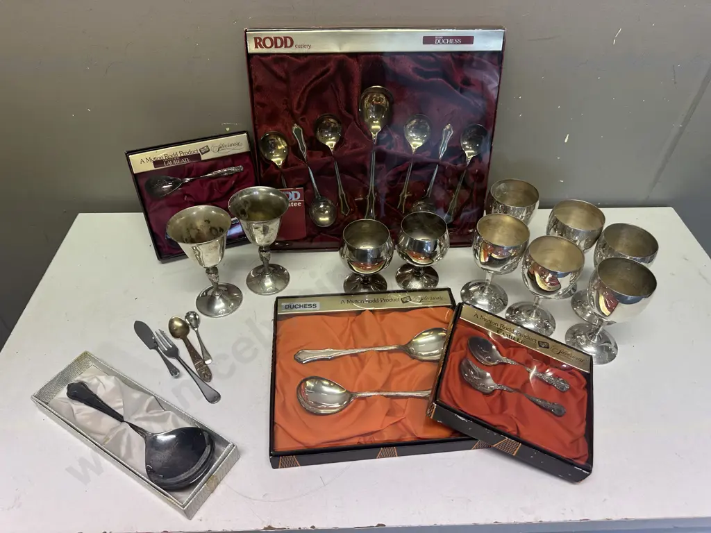 Selection Of Silverware Items Including Goblets, Spoons Etc Image 1++