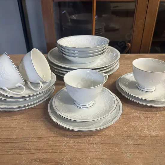 White With Silver Trim Dinner Set