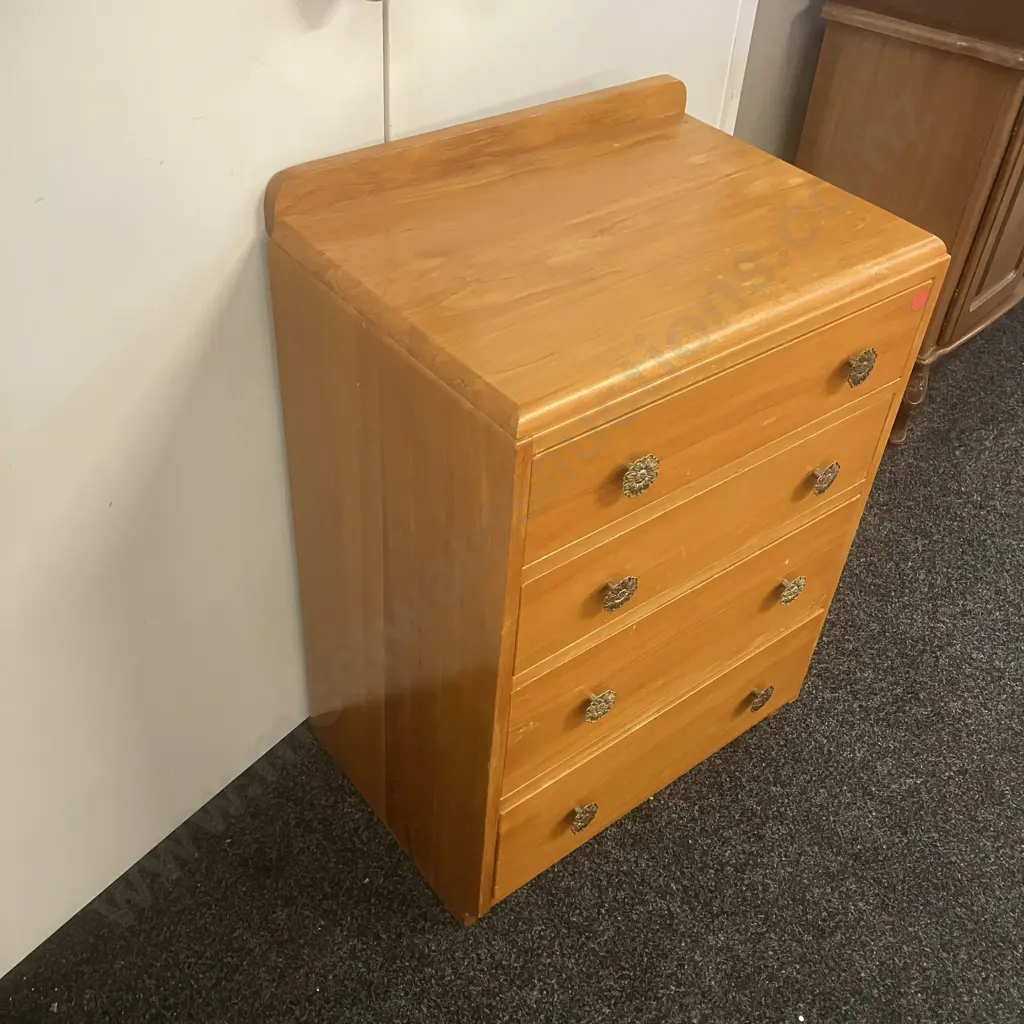 Solid Wood 4 Drawer Chest. H87 W61 D43cm Image 1++