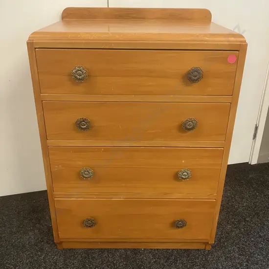 Solid Wood 4 Drawer Chest. H87 W61 D43cm