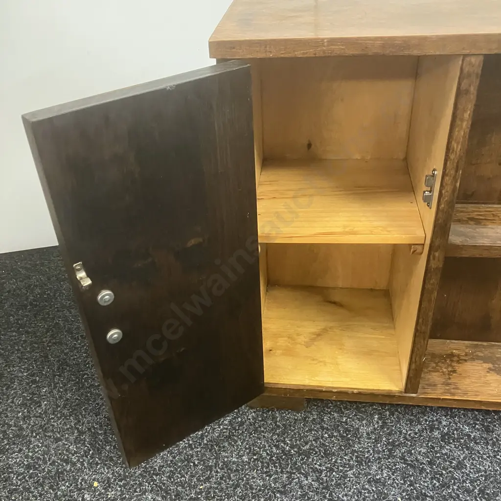 Art Deco Solid Tawa Side Table Bookshelf. H54 W69 D24.5cm Image 1++