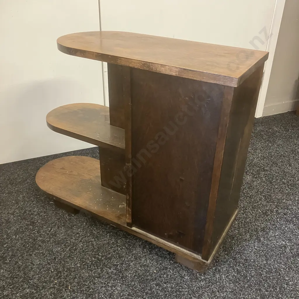Art Deco Solid Tawa Side Table Bookshelf. H54 W69 D24.5cm Image 1++