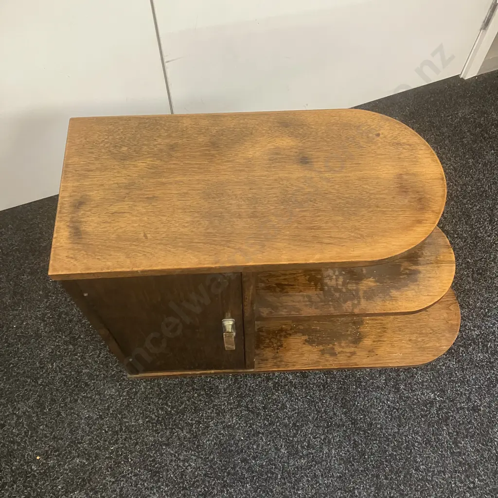 Art Deco Solid Tawa Side Table Bookshelf. H54 W69 D24.5cm Image 1++