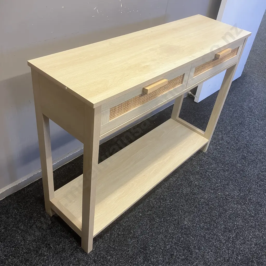 Hamilton Console Table, 2 Drawer With Cane Detail & Lower Shelf. H75 W100 D30cm Image 1++