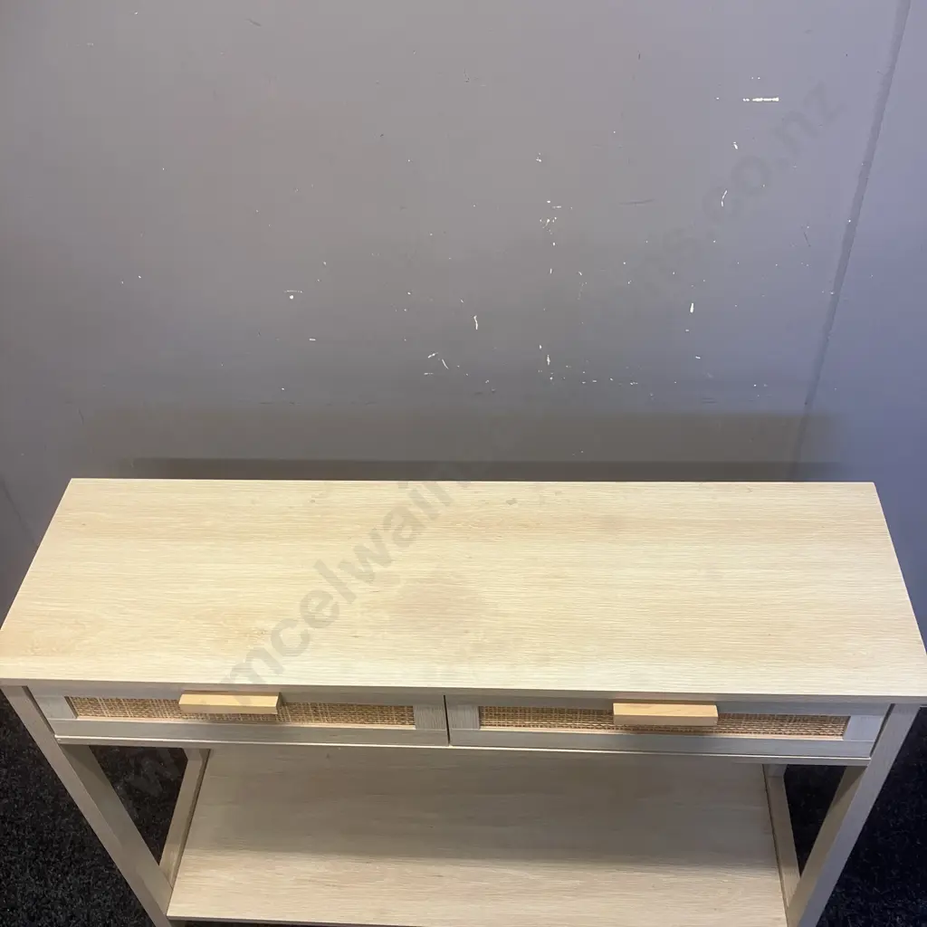 Hamilton Console Table, 2 Drawer With Cane Detail & Lower Shelf. H75 W100 D30cm Image 1++