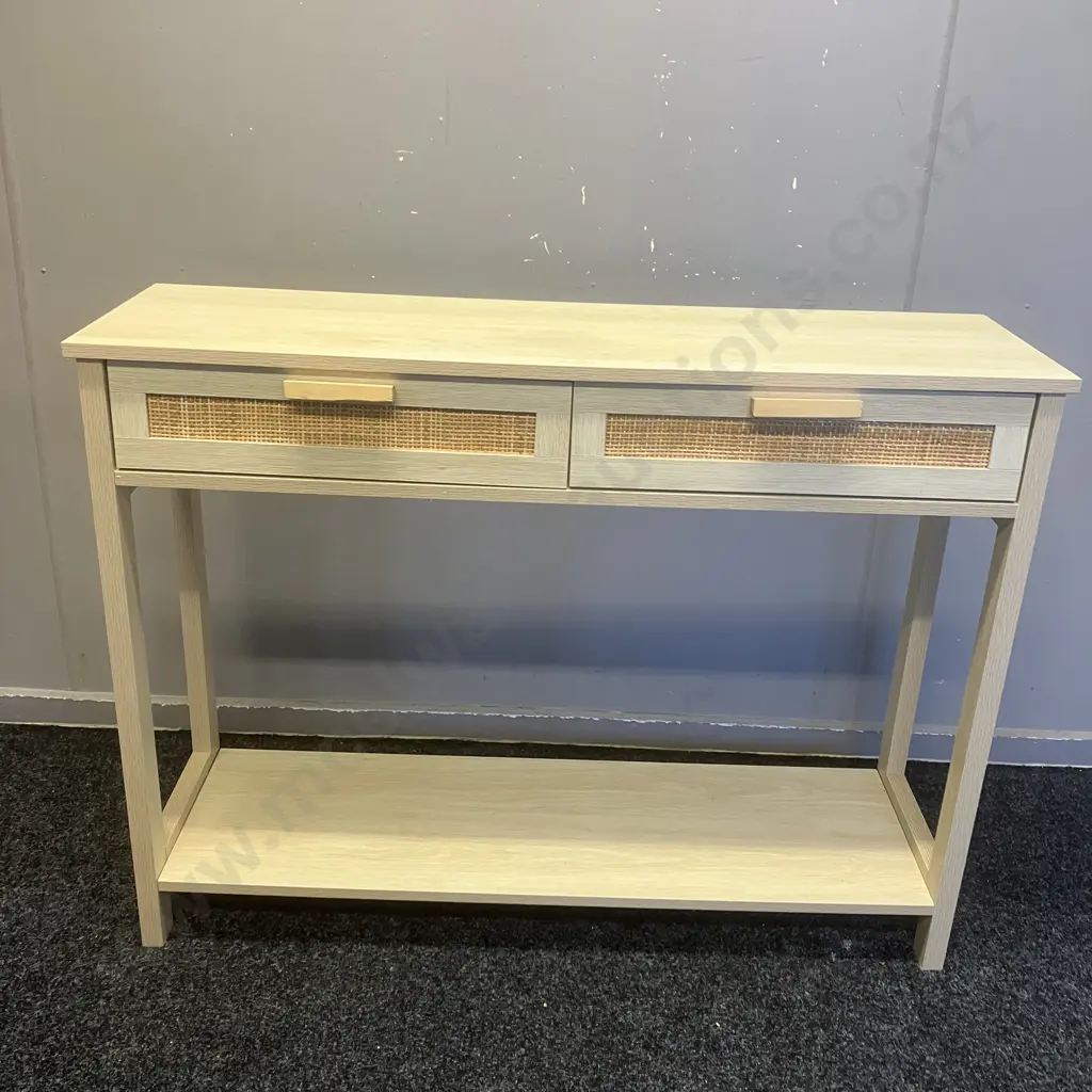 Hamilton Console Table, 2 Drawer With Cane Detail & Lower Shelf. H75 W100 D30cm Image 1++