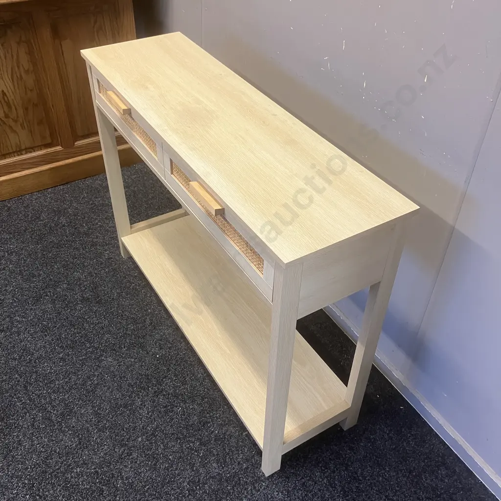 Hamilton Console Table, 2 Drawer With Cane Detail & Lower Shelf. H75 W100 D30cm Image 1++