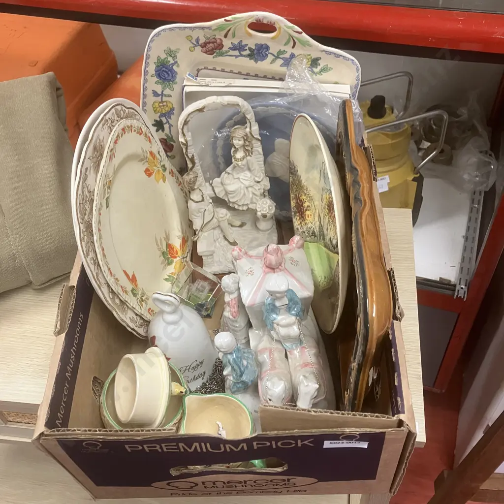 Box Lot Assorted Ornaments, China Items Etc Image 1++