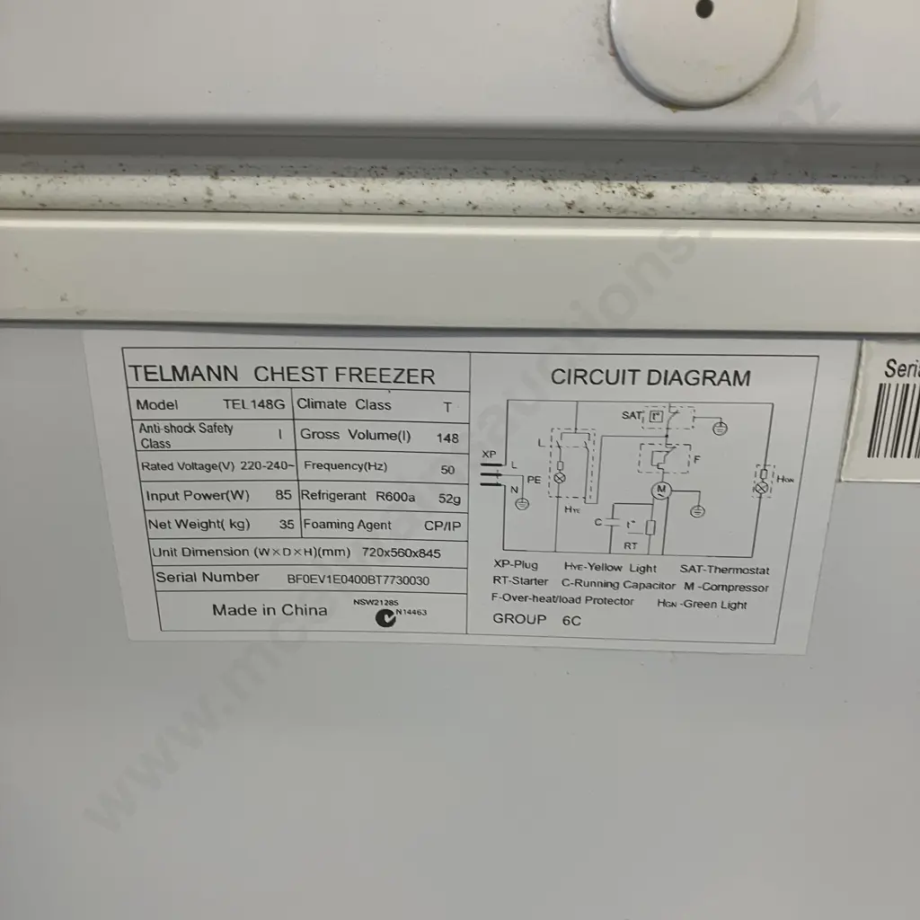Telmann 148 Litre Chest Freezer Model TEL 148G Image 1++