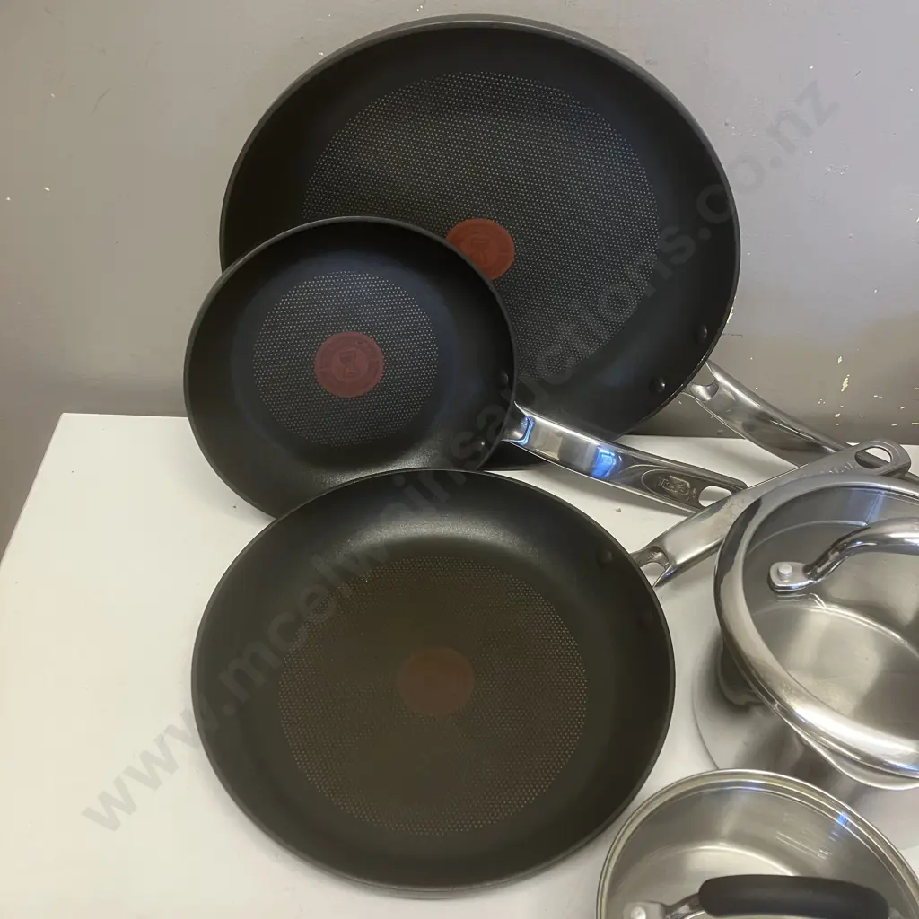 Three RACO Pots With Lids & Three TEFAL Hard Anodised Frying pans Image 1++