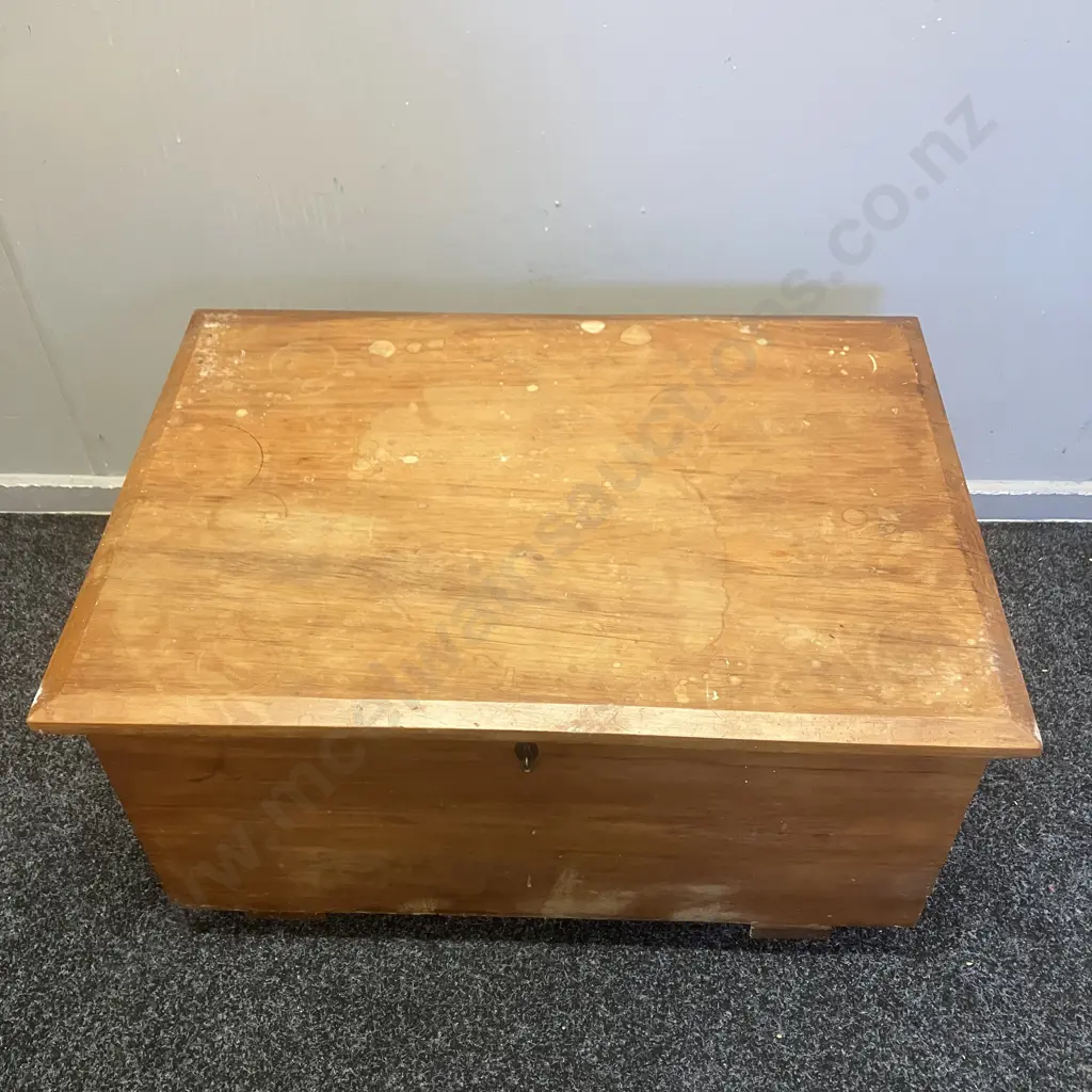 Antique Solid Wood Storage Chest On Metal Castors, Hinged Top. H38 W71 D50cm (Borer Holes In Base) Image 1++