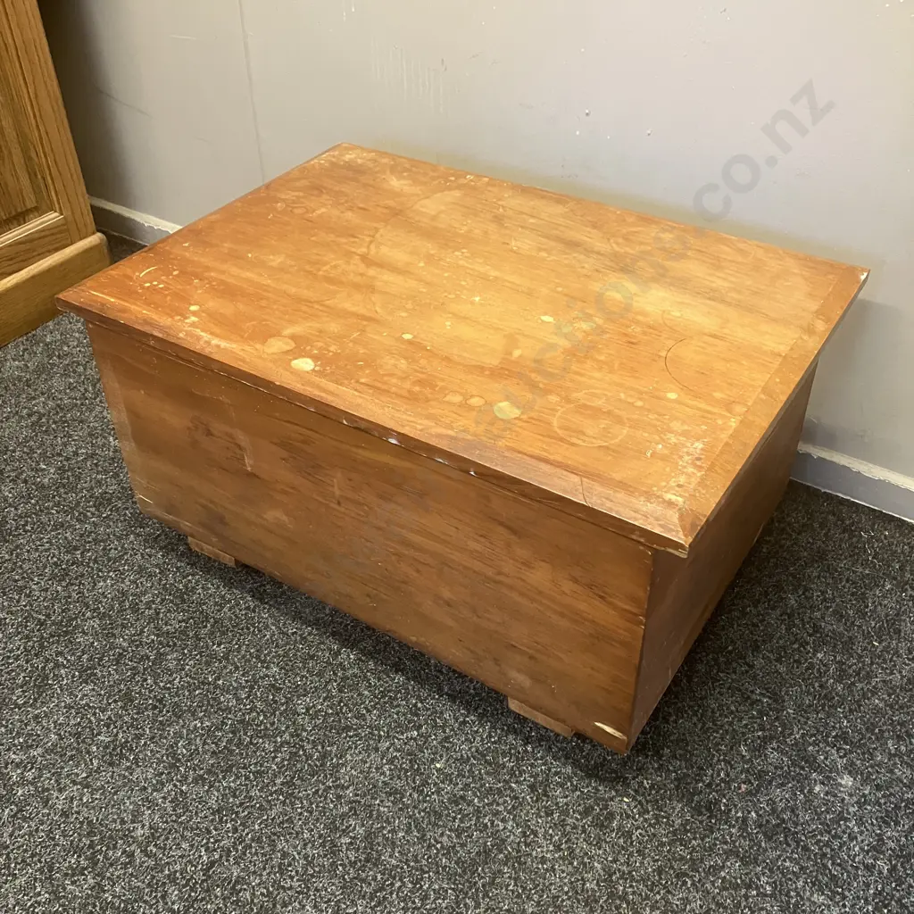 Antique Solid Wood Storage Chest On Metal Castors, Hinged Top. H38 W71 D50cm (Borer Holes In Base) Image 1++
