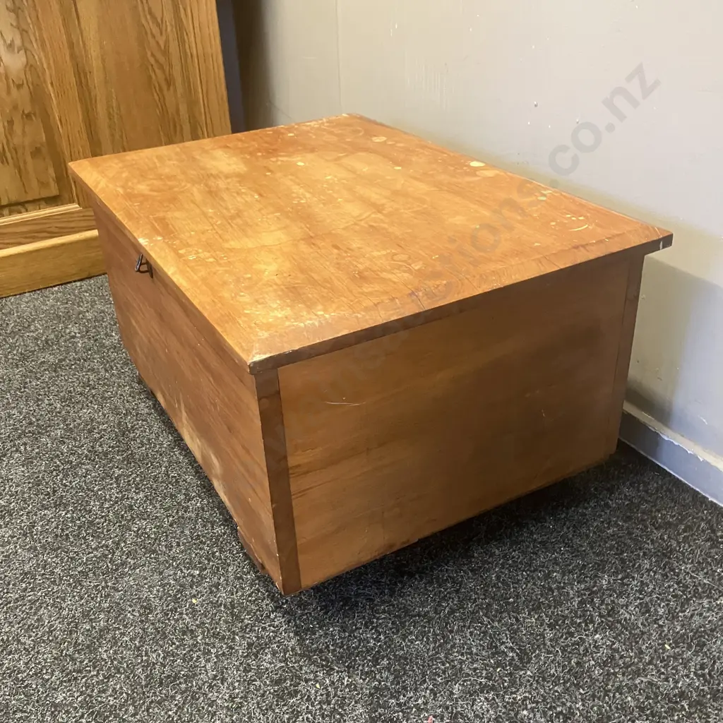 Antique Solid Wood Storage Chest On Metal Castors, Hinged Top. H38 W71 D50cm (Borer Holes In Base) Image 1++