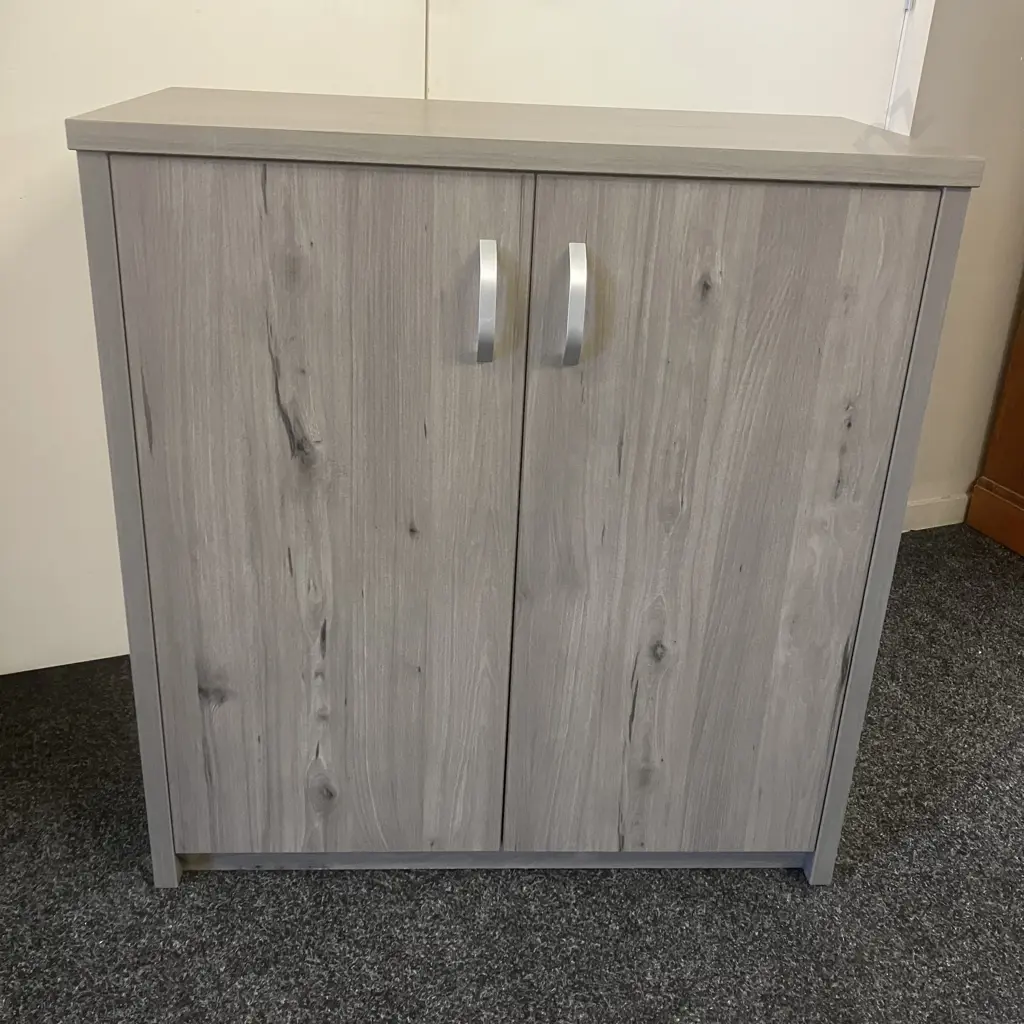 Double Door Storage Cabinet With Single Adjustable Shelf, Dark Grey & Black Wood Look Finish. H84 W80 D40cm Image 1++