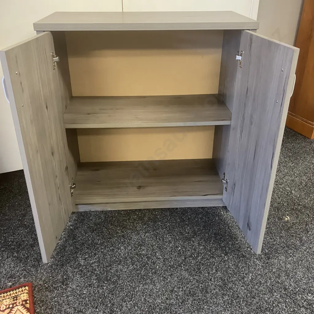 Double Door Storage Cabinet With Single Adjustable Shelf, Dark Grey & Black Wood Look Finish. H84 W80 D40cm Image 1++