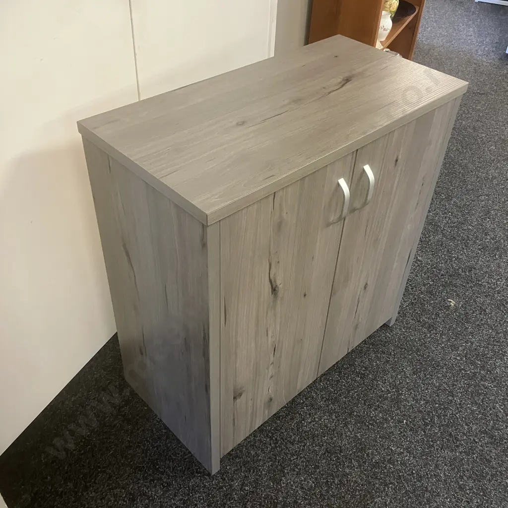 Double Door Storage Cabinet With Single Adjustable Shelf, Dark Grey & Black Wood Look Finish. H84 W80 D40cm Image 1++