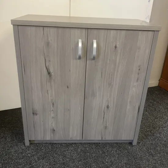 Double Door Storage Cabinet With Single Adjustable Shelf, Dark Grey & Black Wood Look Finish. H84 W80 D40cm