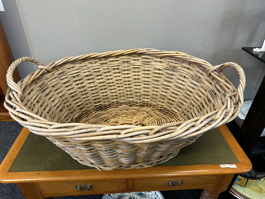 Vintage Cane Laundry Basket H33,W78cm. Image 1++