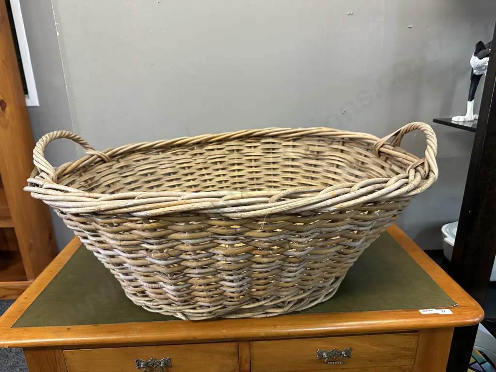 Vintage Cane Laundry Basket H33,W78cm. Image 1++