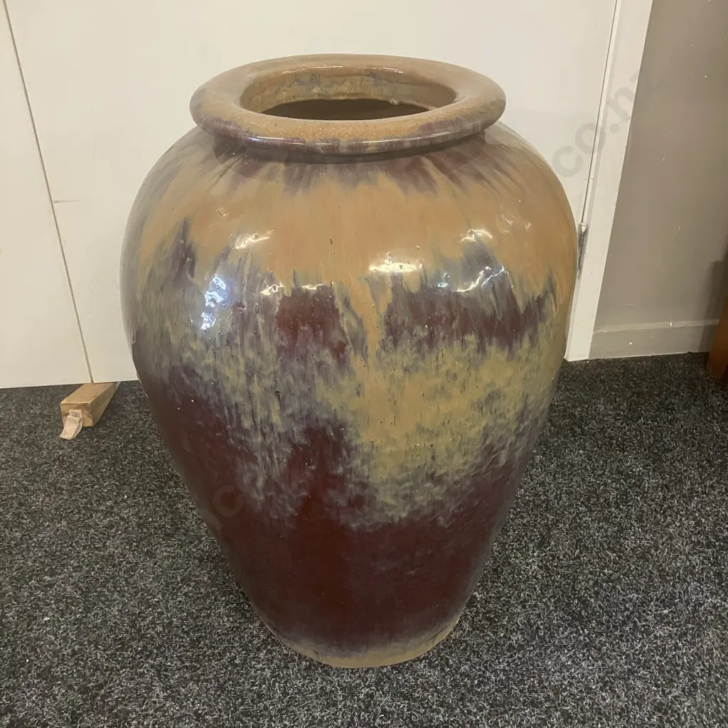 Brown & Burgundy Drip Glazed Terracotta Garden Urn. 62 x 42cm Image 1++