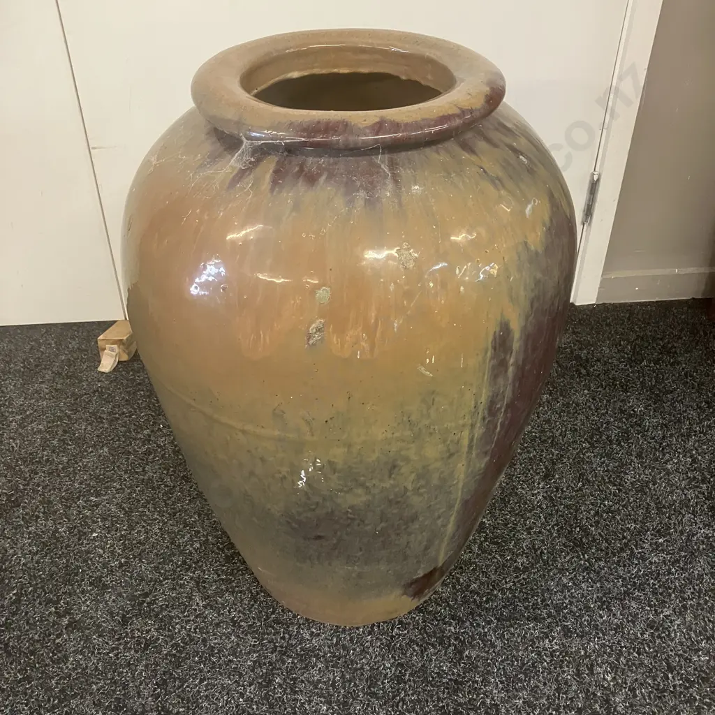 Brown & Burgundy Drip Glazed Terracotta Garden Urn. 62 x 42cm Image 1++