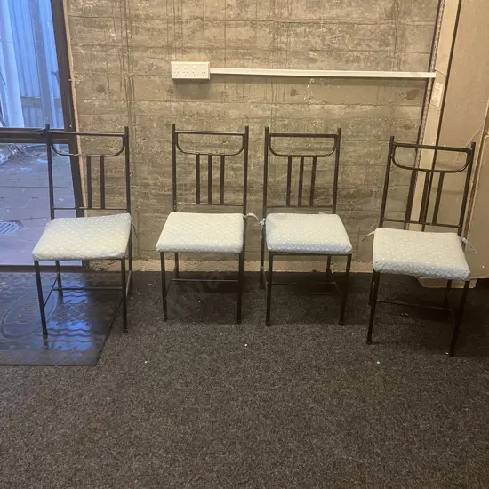 Set of 4 Black Steel Chairs With Tie-On Seat Cushions
