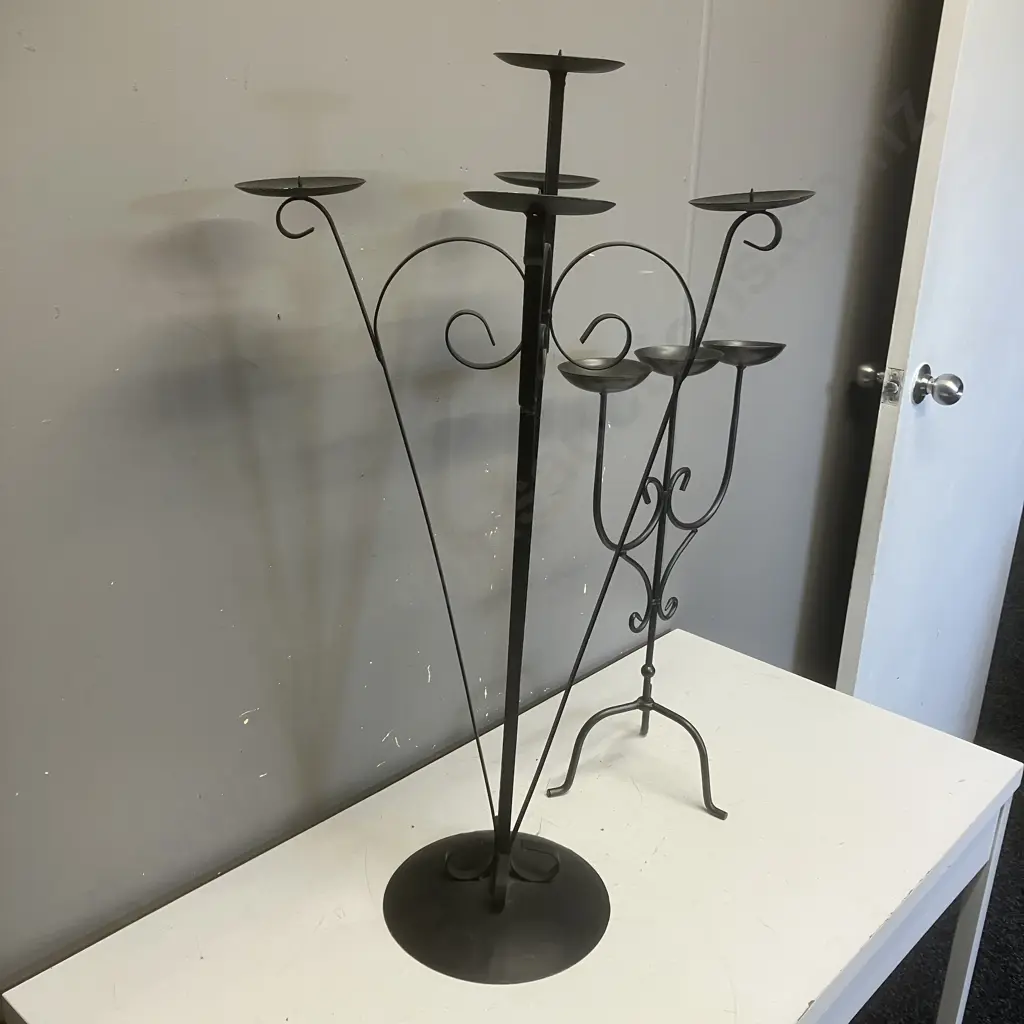 Pair of Black Steel Candlesticks. H50 & H75cm Image 1++