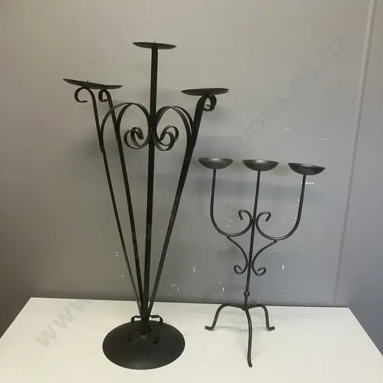Pair of Black Steel Candlesticks. H50 & H75cm