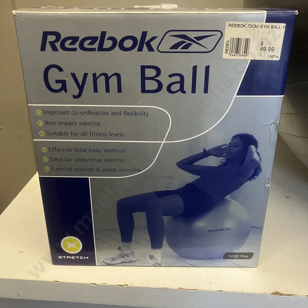 Reebok 75cm Gym Ball With Original Box & Pump Image 1++