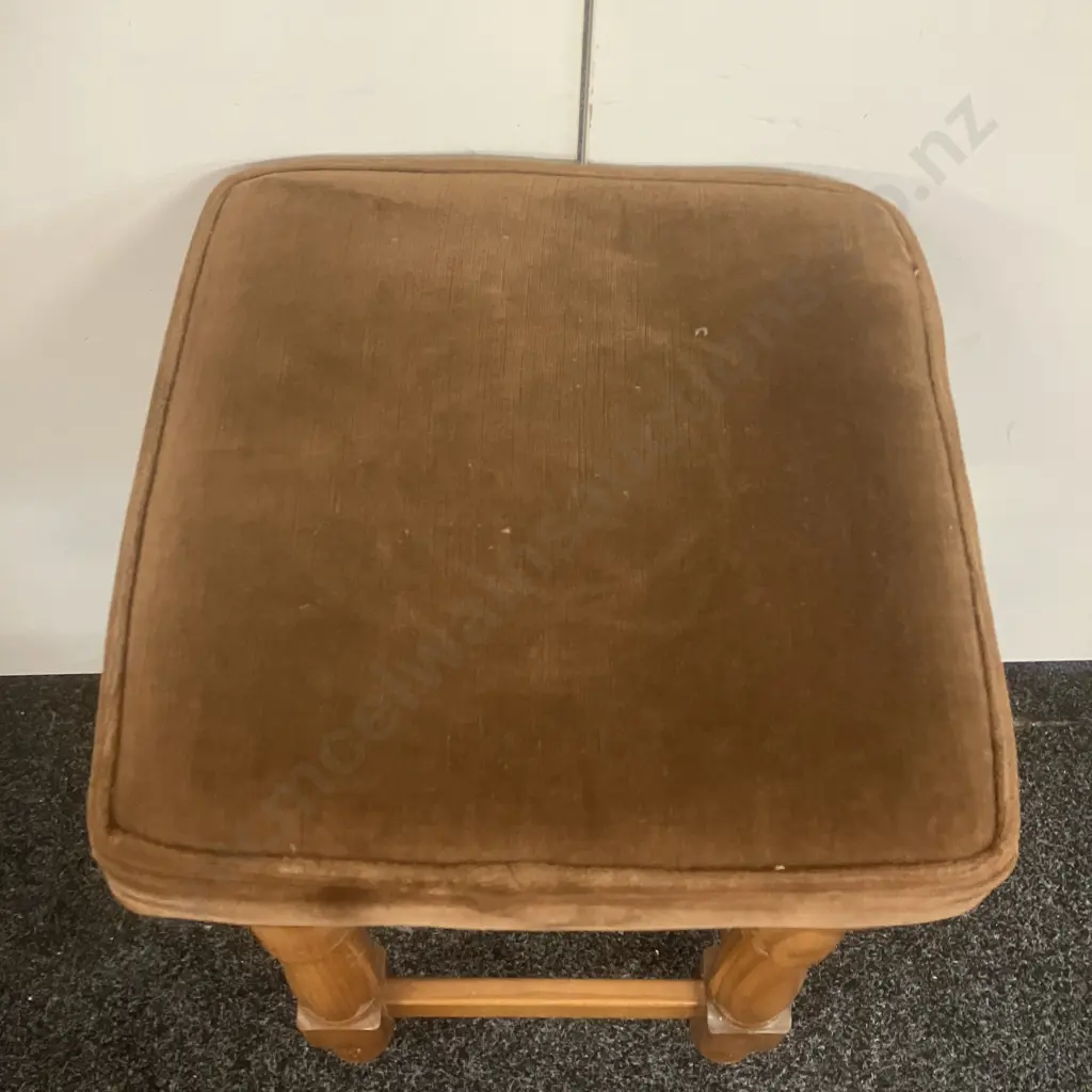 Pine Colonial Barstool With Brown Upholstered Seat. 70 x 35cm Image 1++