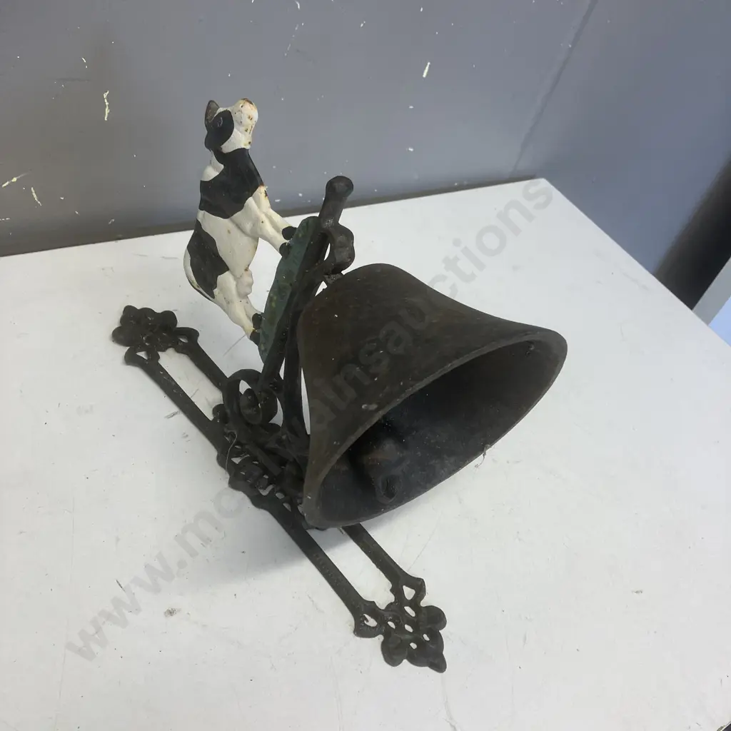 Cast Iron Bell With Painted Cow & Wall Bracket. 32 x 21cm Image 1++