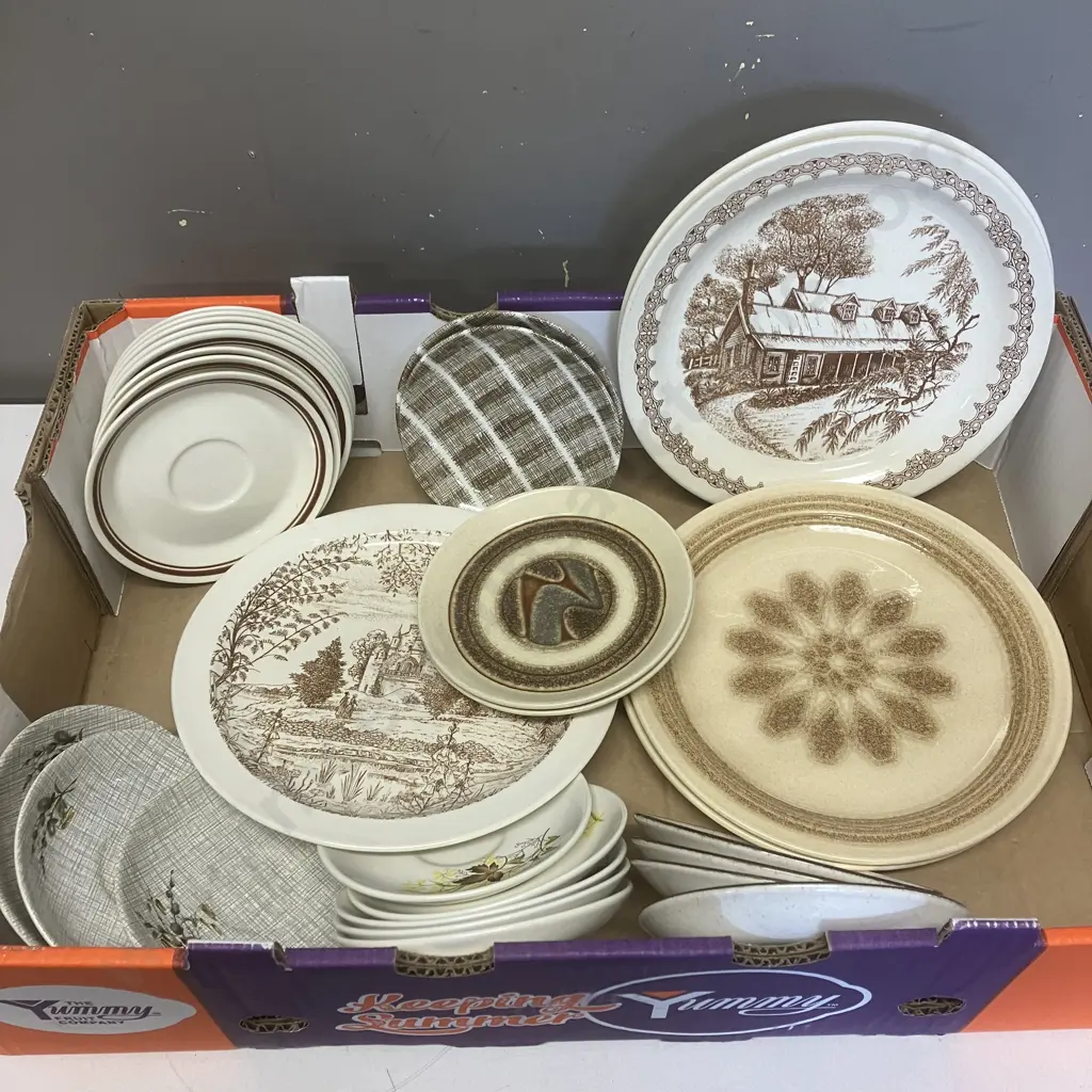 Crown Lynn Assorted Plates & Saucers Including Earthstone Landscape, Egmont Etc Image 1++