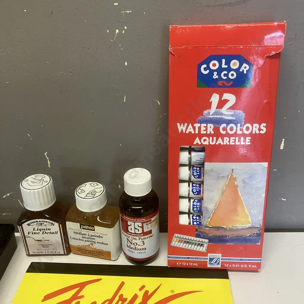 Assorted Art Supplies - Oils Includes Vintage Metal Artists Tin, & Watercolour Paints In Box Image 1++