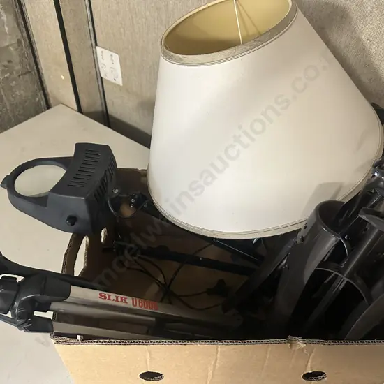 Silk Tripod, Magnifying Lamp (as found) Boot Shapers & Lamp Shade