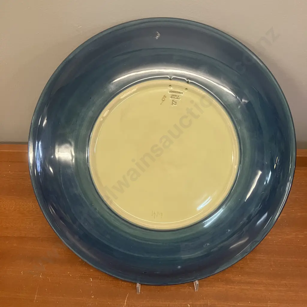 Vintage Moorcroft Pottery Large Charger Plate, Finches Pattern On Pale Cobalt Blue Background. 35cm Image 1++