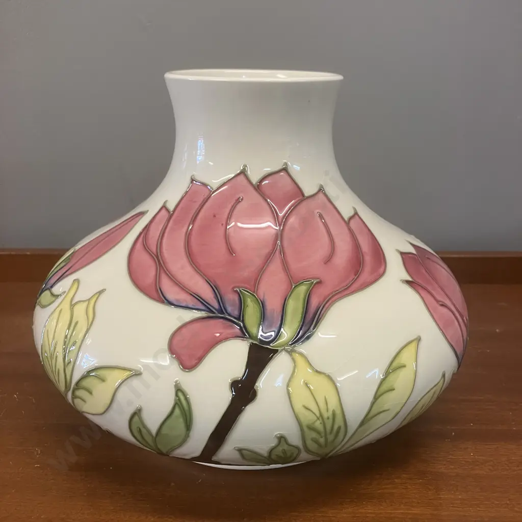 Moorcroft Magnolia Pattern 20 x 25cm Squat Vase, (As Found) Image 1++