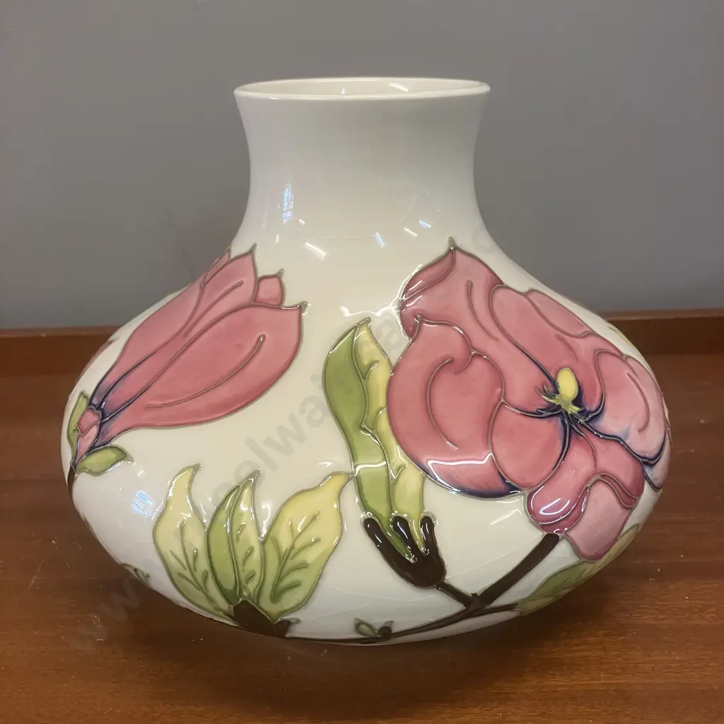 Moorcroft Magnolia Pattern 20 x 25cm Squat Vase, (As Found) Image 1++