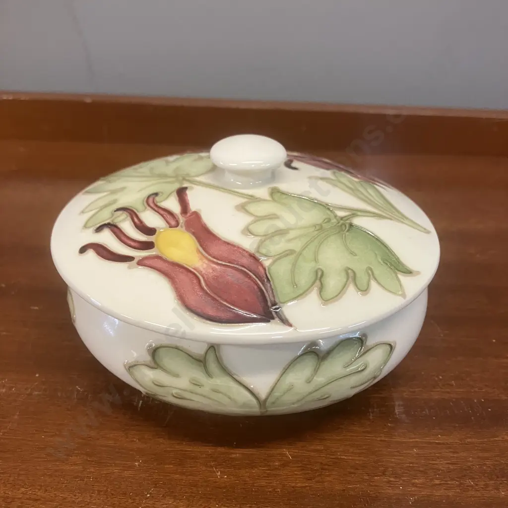 Moorcroft Fuschia Pattern Circular Lidded Trinket Dish, Signed. 12cm Image 1++