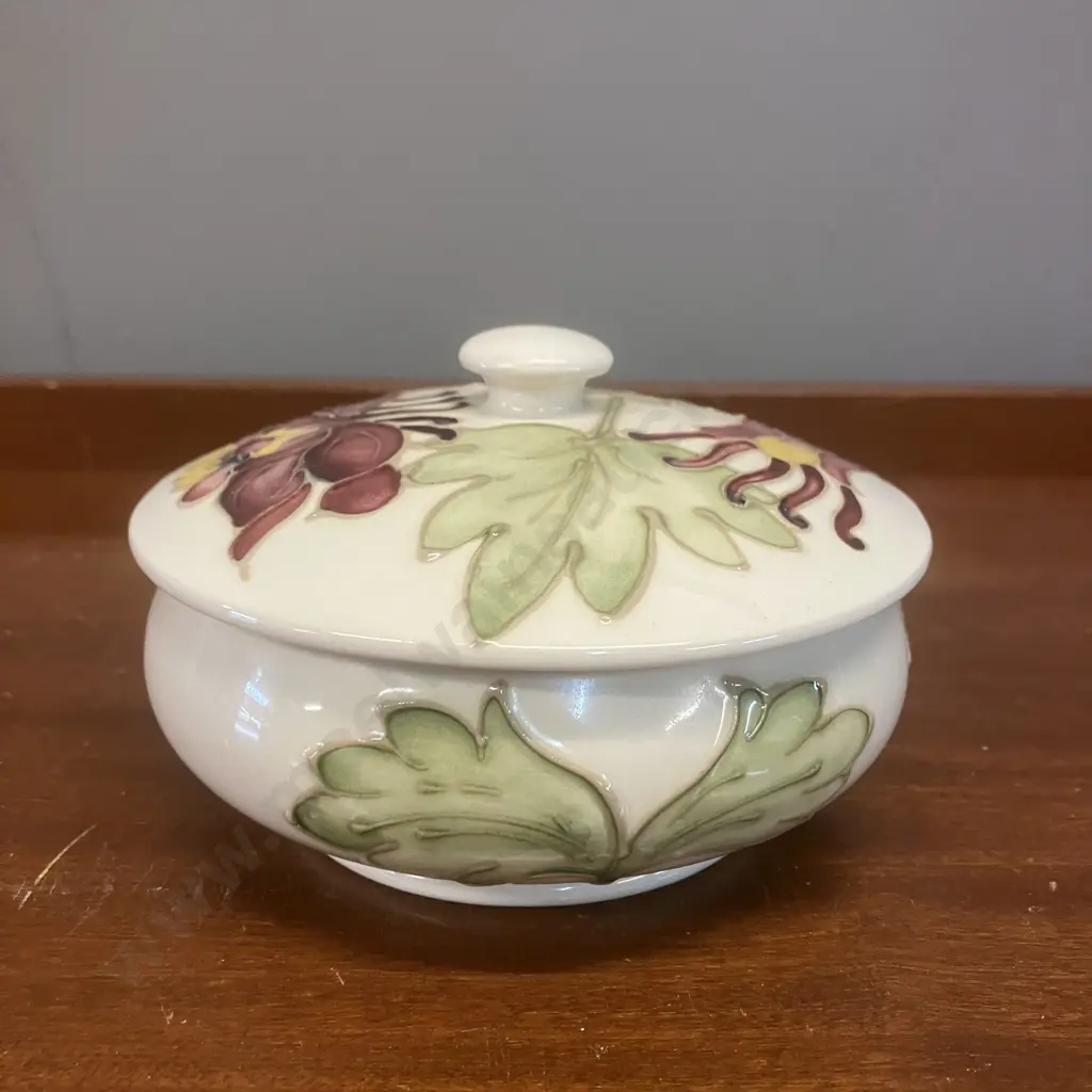Moorcroft Fuschia Pattern Circular Lidded Trinket Dish, Signed. 12cm Image 1++